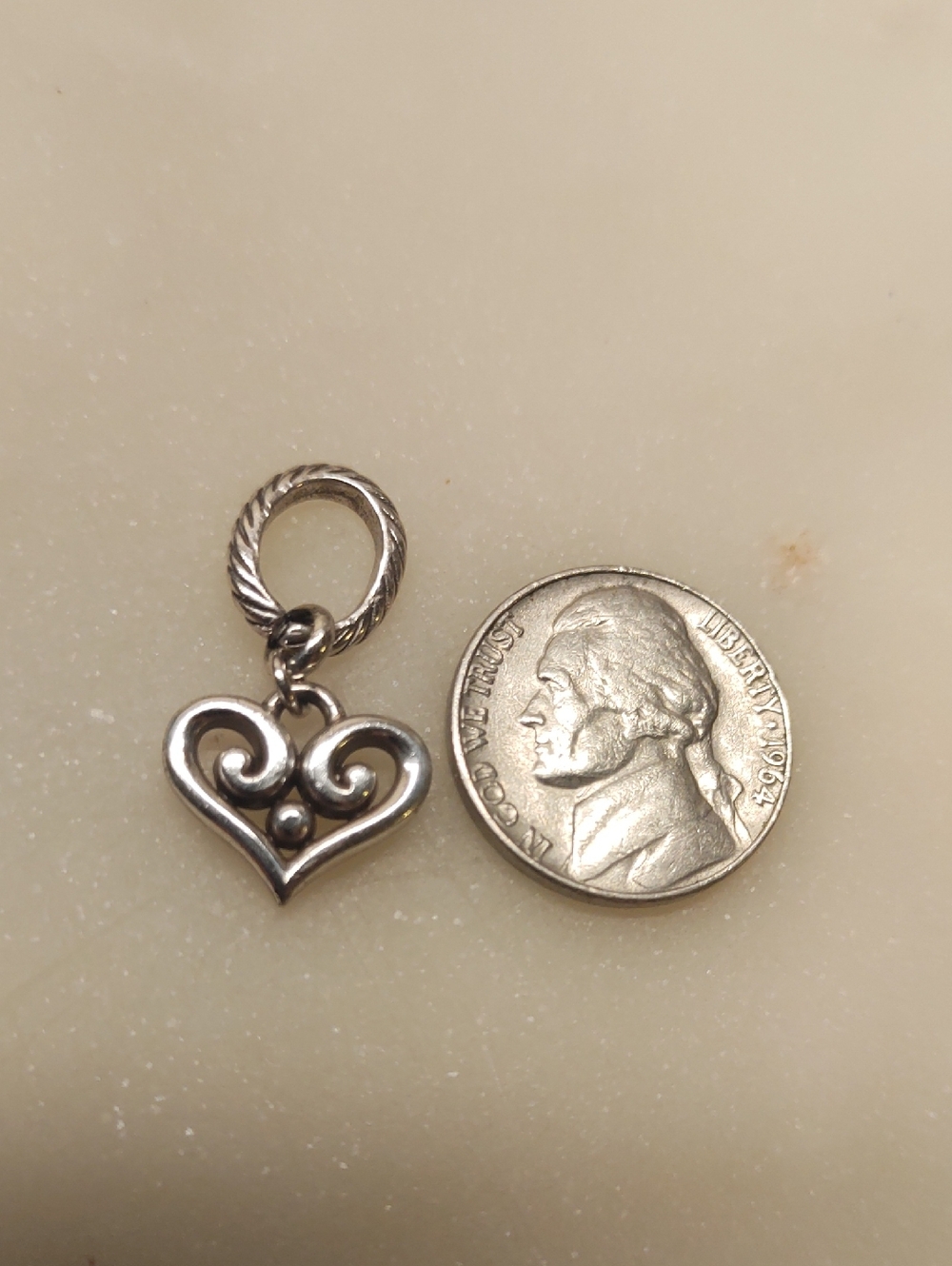 Brighton Big Alcazar Heart Dangle Charm Silver RARE!